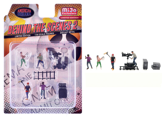 "Behind The Scenes #2" 7 piece (4 People 3 Accessories) Diecast Figures Set 1/64 Scale Models by American Diorama - Use code SHOPAPP15 to get 15 percent off