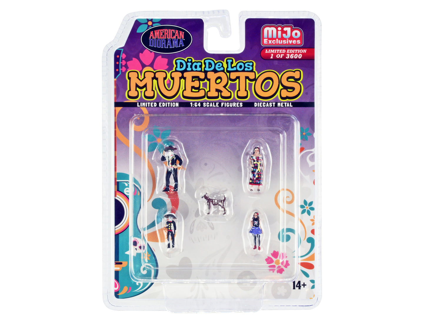 "Dia de los Muertos" 5 piece Diecast Set (2 Adults 2 Children 1 Dog Figures) Limited Edition to 3600 pieces Worldwide for 1/64 Scale Models by American Diorama - Use code SHOPAPP15 to get 15 percent off