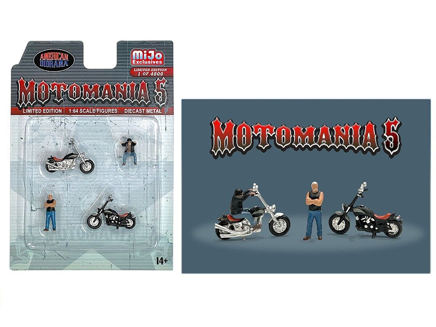 "Motomania 5" 4 piece Diecast Set (2 Figures and 2 Motorcycles) - Premium Figures from American Diorama - Just $37.99! Shop now at Rapidvehicles