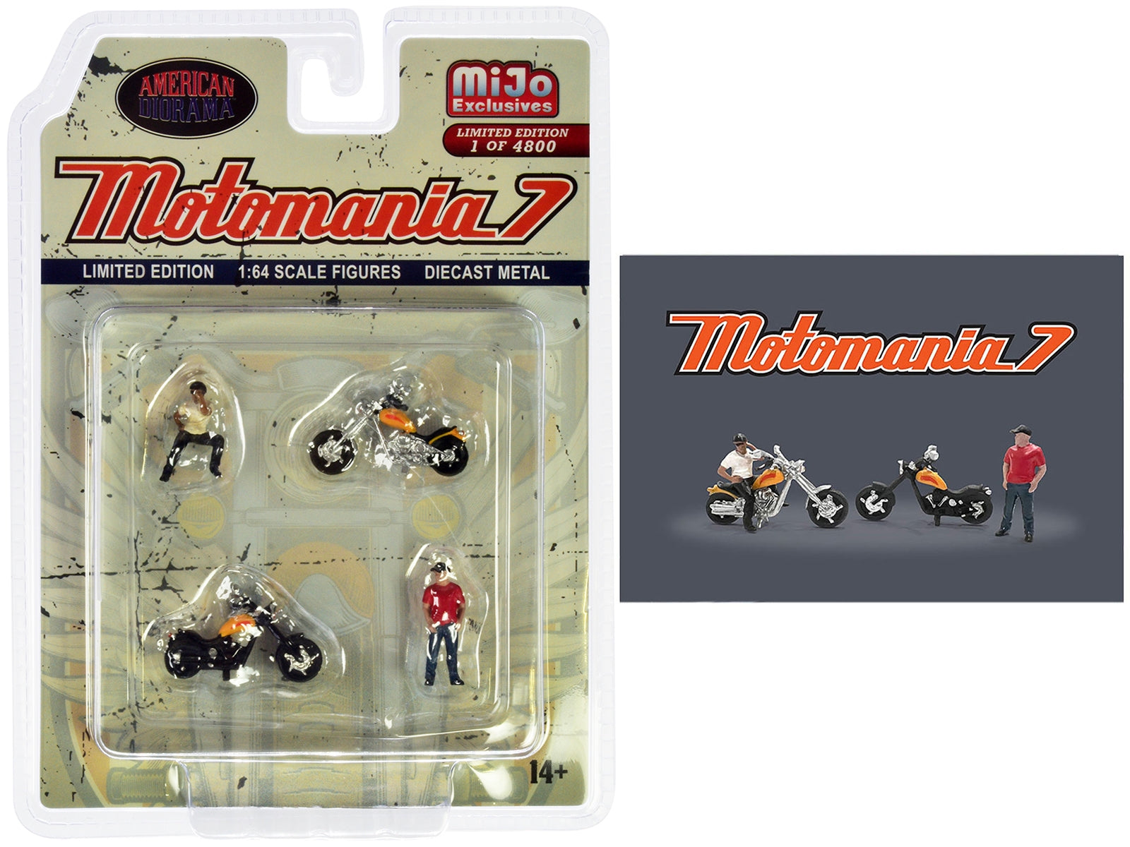 "Motomania 7" 4 piece Diecast Figure Set (2 Figures 2 Motorcycles) Limited Edition to 4800 pieces Worldwide for 1/64 scale models by American Diorama - Premium Figures from American Diorama - Just $27.99! Shop now at Rapidvehicles