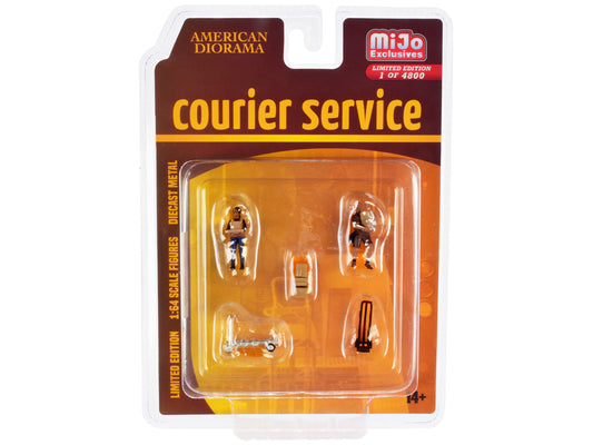 "Courier Service" 5 Piece Diecast Figures Set (2 Worker Figures and 3 accessories) Limited Edition to 4800 pieces Worldwide for 1/64 Scale Models by American Diorama free shipping USA