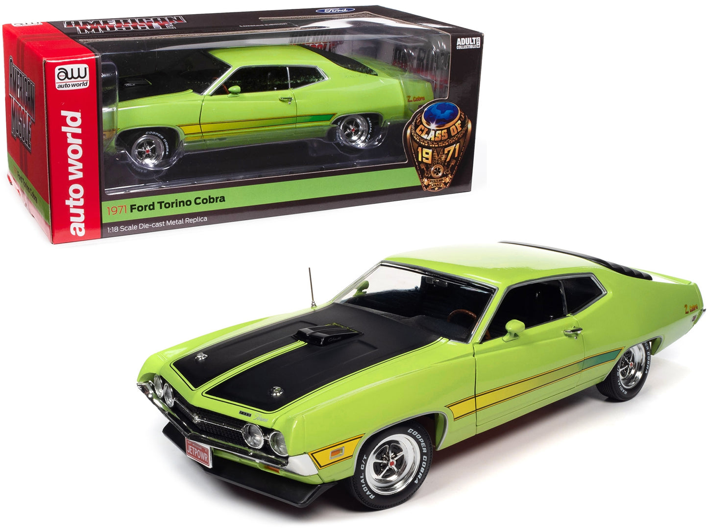 1971 Ford Torino Cobra Grabber Lime Green with Matt Black Hood - Premium Ford Models from Autoworld - Just $131.39! Shop now at Rapidvehicles