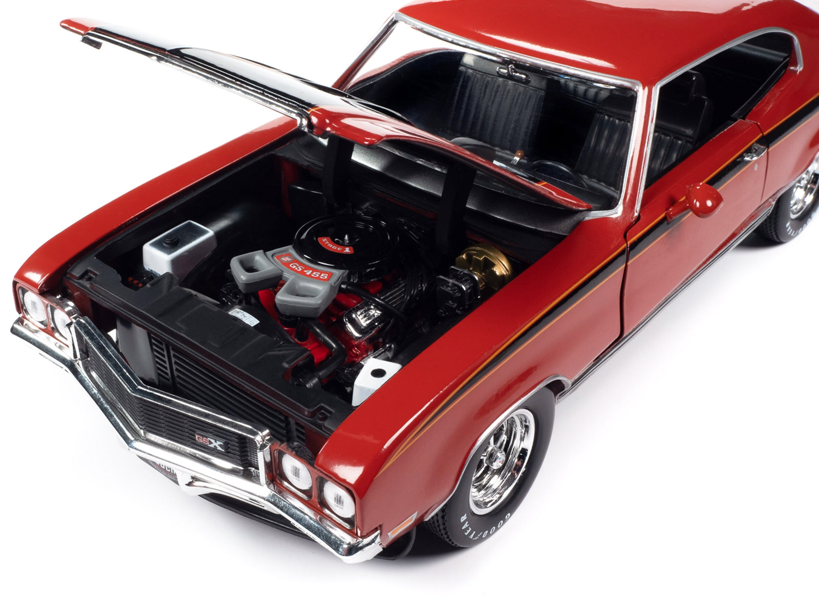 1972 Buick GSX Fire Red with Black Stripes "Muscle Car & Corvette - Premium Buick Models from Autoworld - Just $108.80! Shop now at Rapidvehicles