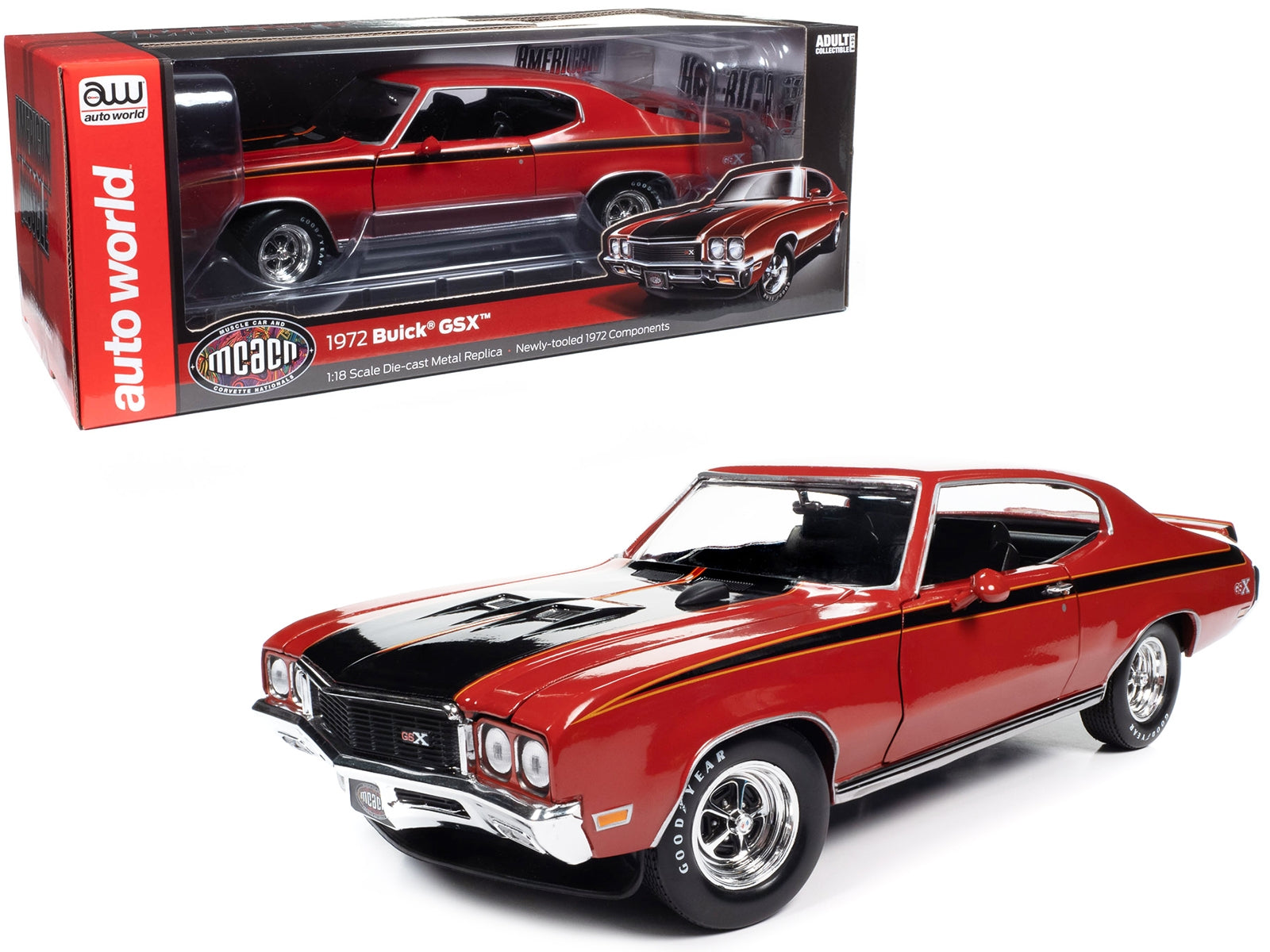 1972 Buick GSX Fire Red with Black Stripes "Muscle Car & Corvette - Premium Buick Models from Autoworld - Just $108.80! Shop now at Rapidvehicles