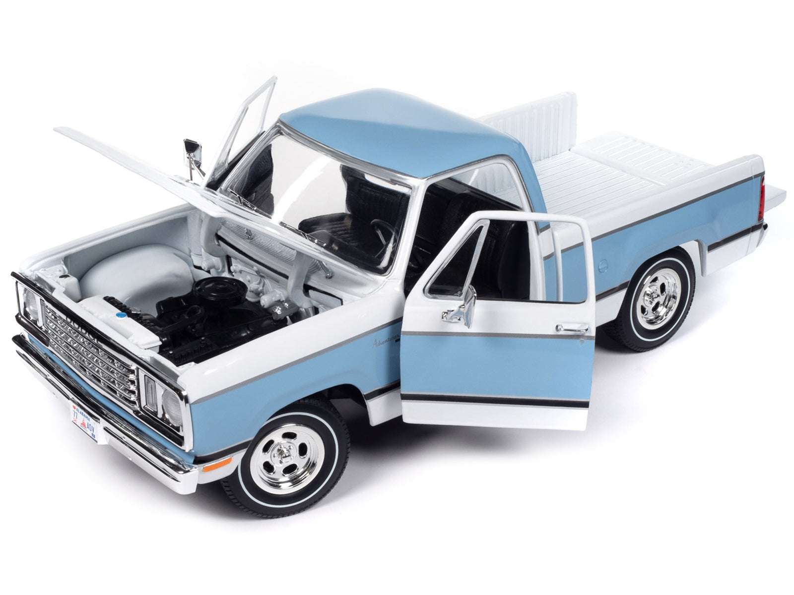 1977 Dodge D100 Adventurer Sweptline Pickup Truck Light Blue and White "American Muscle" Series 1/18 Diecast Model Car by Auto World - Premium Pickup Trucks Models from Autoworld - Just $120.99! Shop now at Rapidvehicles