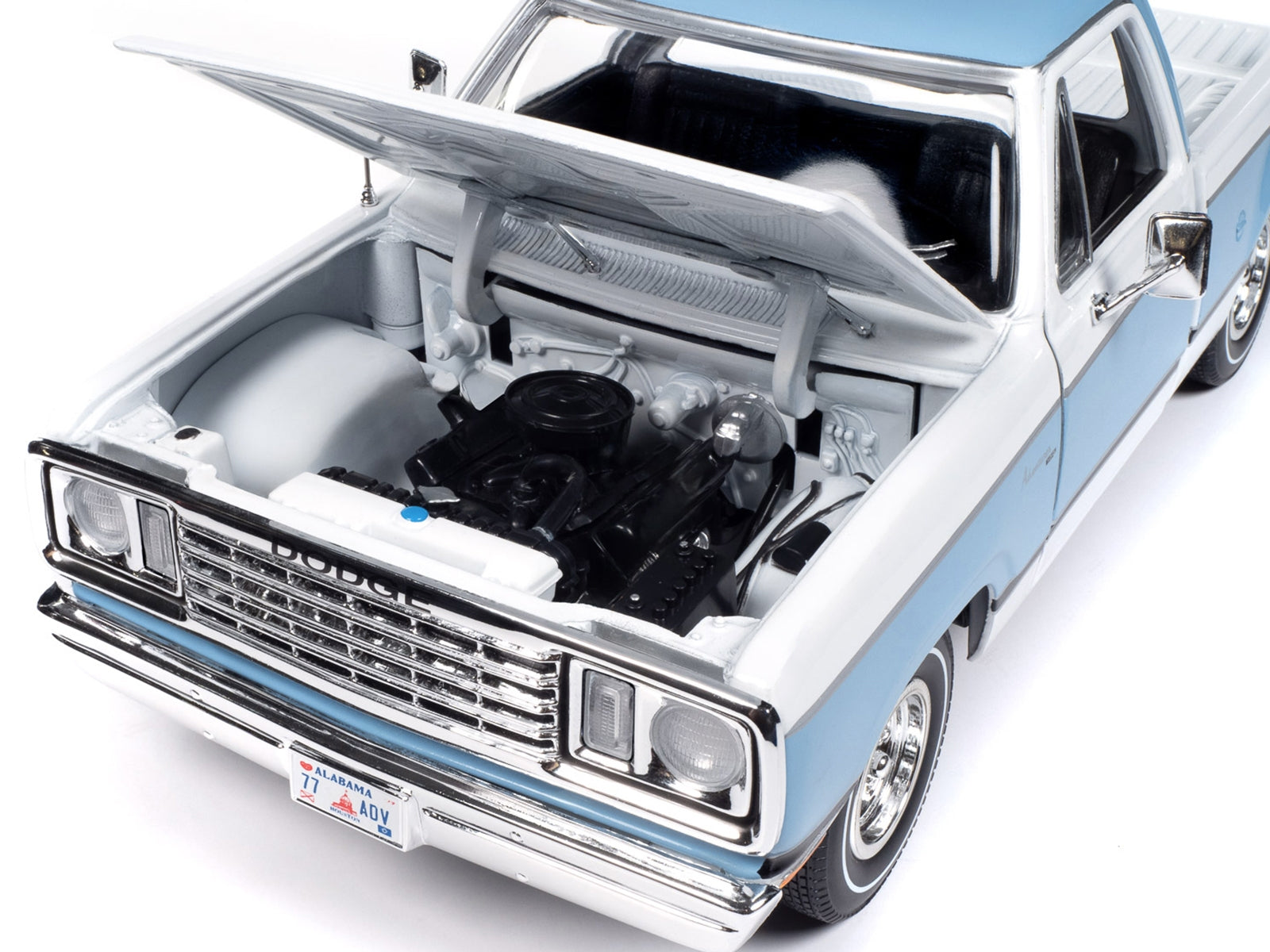 1977 Dodge D100 Adventurer Sweptline Pickup Truck Light Blue and White "American Muscle" Series 1/18 Diecast Model Car by Auto World - Premium Pickup Trucks Models from Autoworld - Just $120.99! Shop now at Rapidvehicles