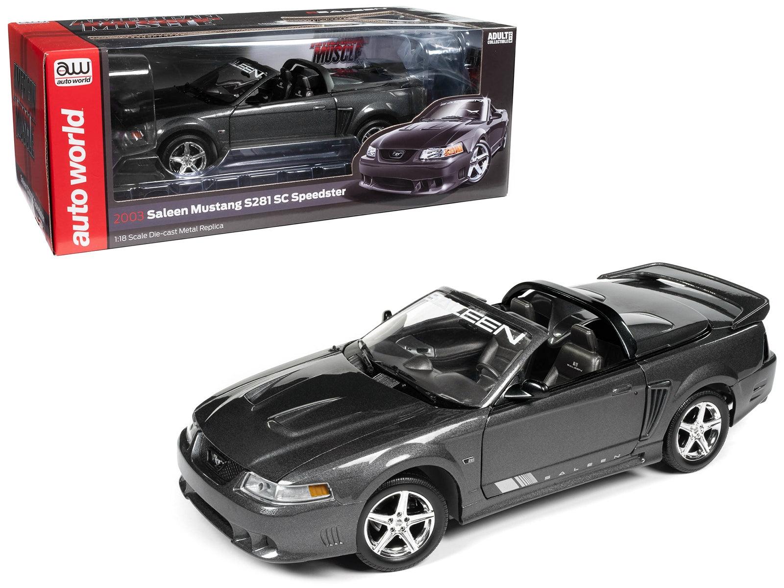 2003 Ford Mustang Saleen S281 SC Speedster Dark Shadow Gray Metallic "American Muscle" Series 1/18 Diecast Model Car by Auto World - Premium Mustang Models from Autoworld - Just $120.89! Shop now at Rapidvehicles