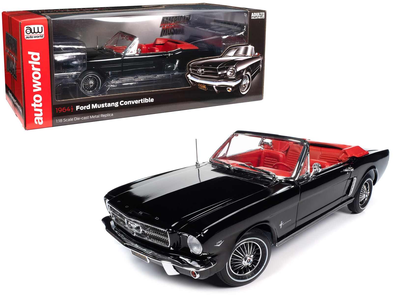 1964 1/2 Ford Mustang Convertible Raven Black with Red Interior - Premium Mustang Models from Autoworld - Just $131.39! Shop now at Rapidvehicles