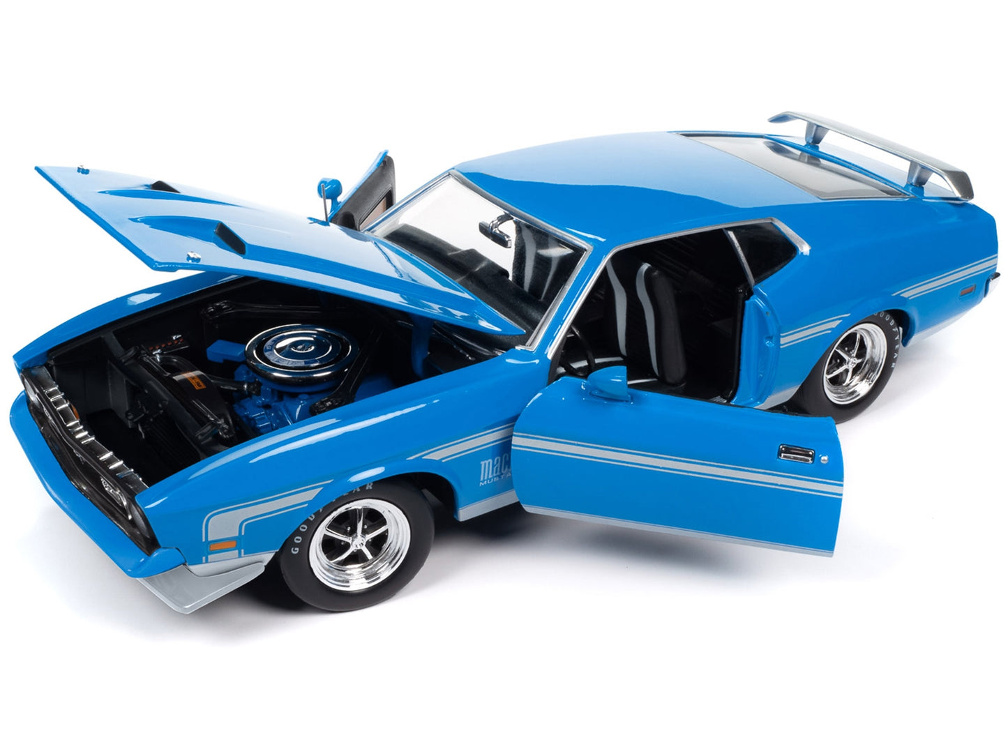 1972 Ford Mustang Mach 1 Grabber Blue with Silver Stripes - Premium Mustang Models from Autoworld - Just $120.89! Shop now at Rapidvehicles