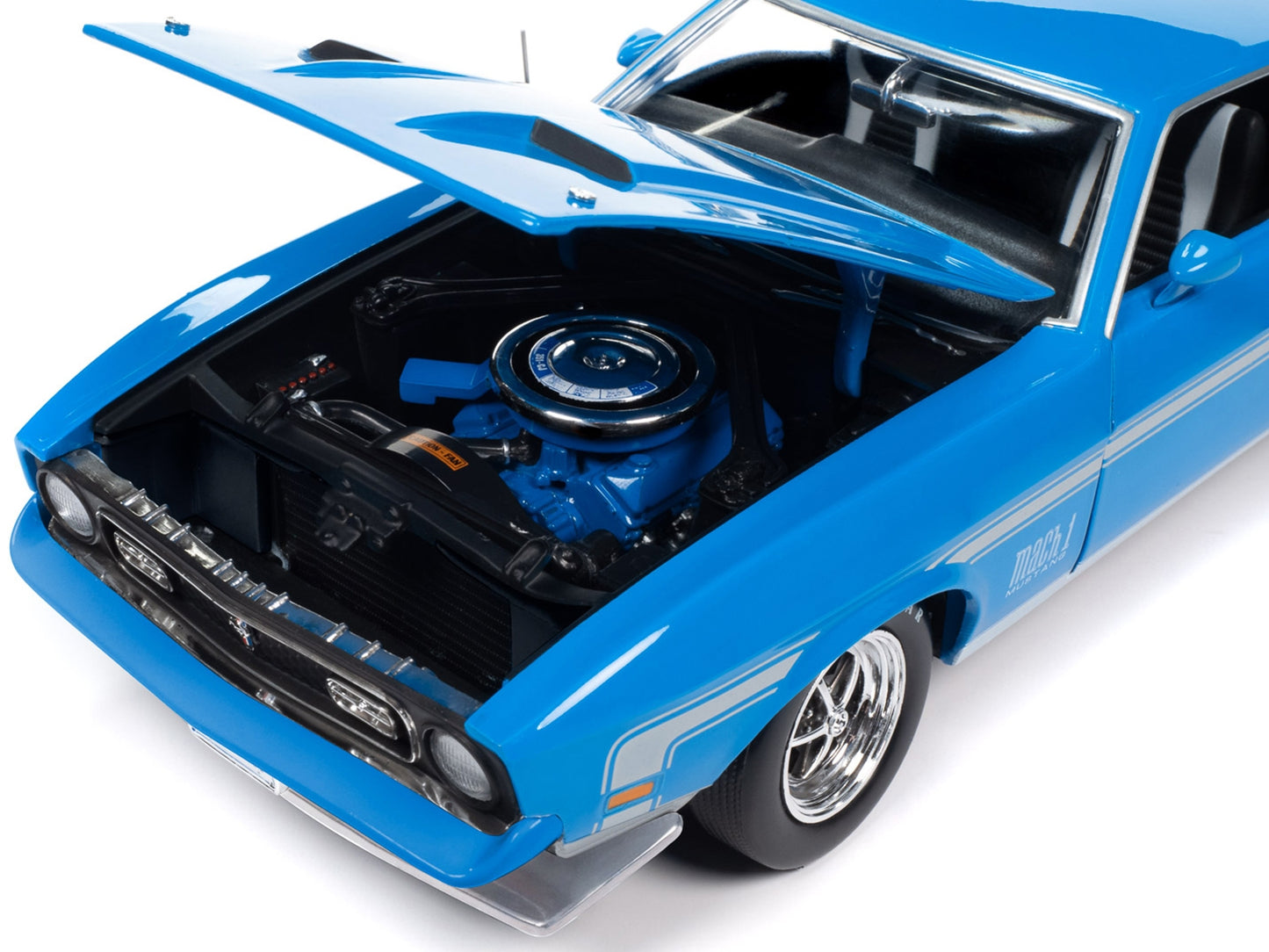 1972 Ford Mustang Mach 1 Grabber Blue with Silver Stripes - Premium Mustang Models from Autoworld - Just $120.89! Shop now at Rapidvehicles