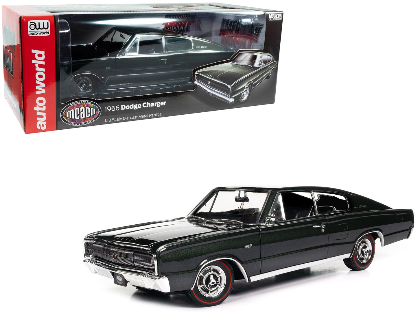 1966 Dodge Charger Dark Green Metallic "Muscle Car & Corvette - Premium Dodge Models from Autoworld - Just $131.39! Shop now at Rapidvehicles