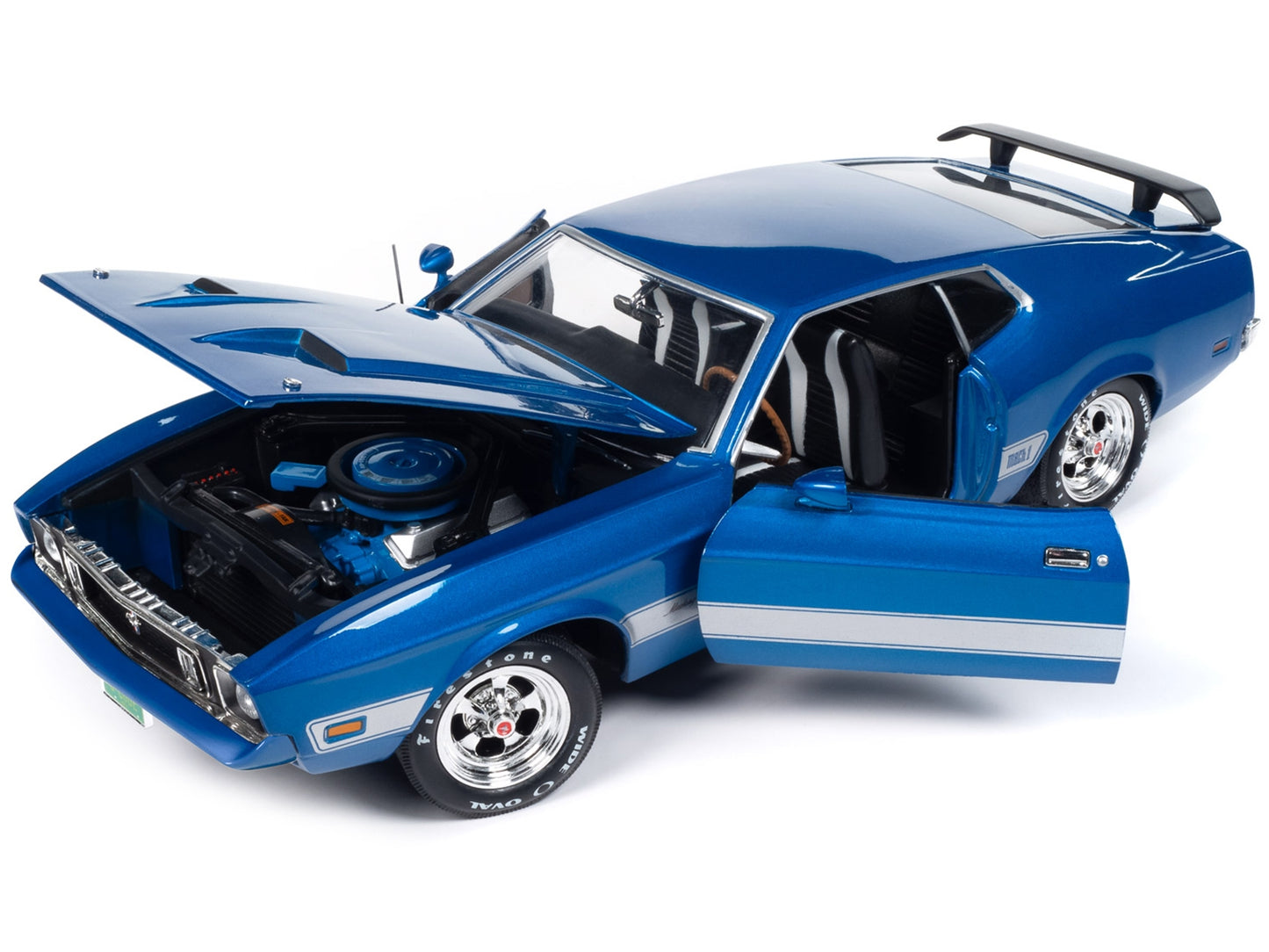 1973 Ford Mustang Mach 1 3K Blue Glow Metallic with Silver - Premium Mustang Models from Autoworld - Just $131.39! Shop now at Rapidvehicles