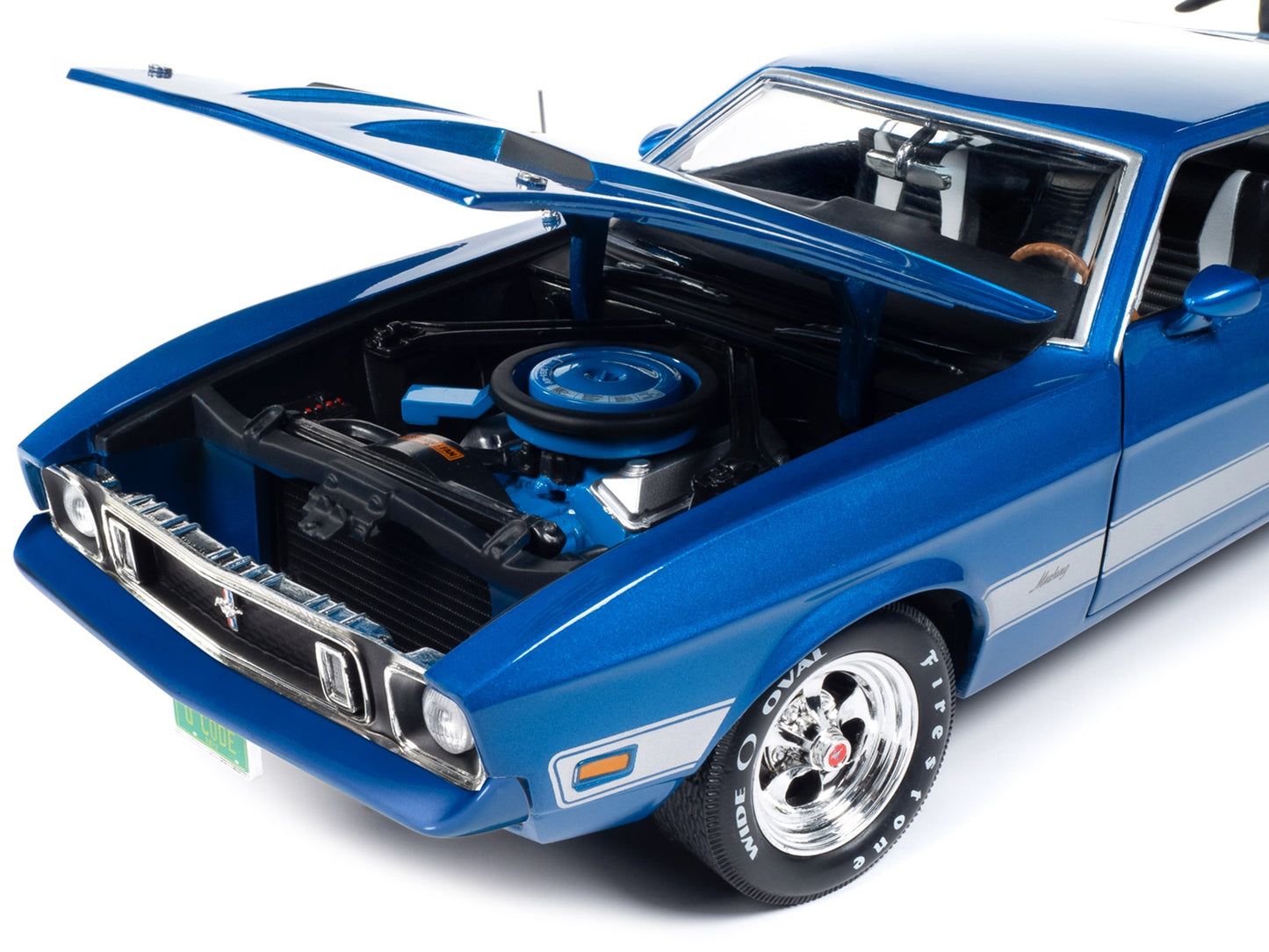 1973 Ford Mustang Mach 1 3K Blue Glow Metallic with Silver - Premium Mustang Models from Autoworld - Just $131.39! Shop now at Rapidvehicles