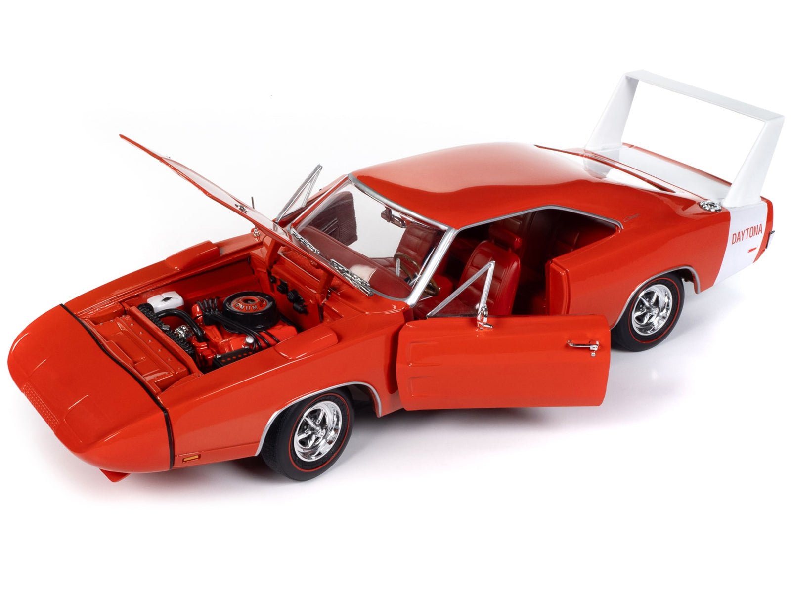 1969 Dodge Charger Daytona Red with White Tail Stripe and Red Interior "Muscle Car & Corvette Nationals" (MCACN) "American Muscle" Series 1/18 Diecast Model Car by Auto World - Premium Dodge Models from Autoworld - Just $124.99! Shop now at Rapidvehicles