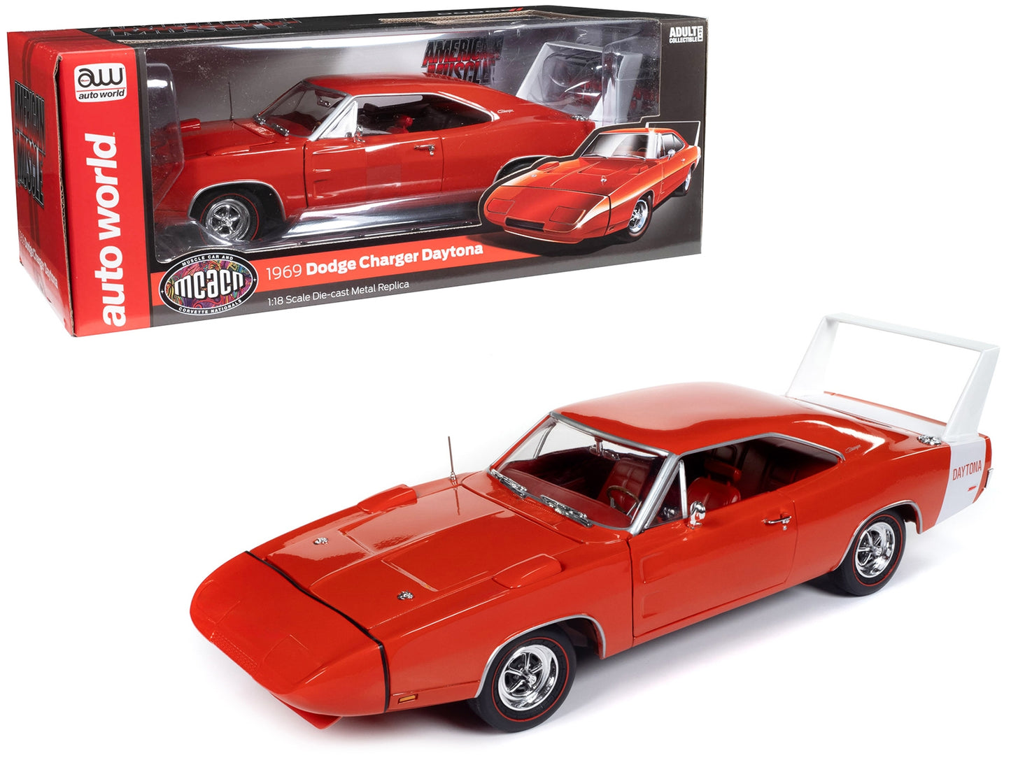 1969 Dodge Charger Daytona Red with White Tail Stripe and Red - Premium Dodge Models from Autoworld - Just $108.80! Shop now at Rapidvehicles