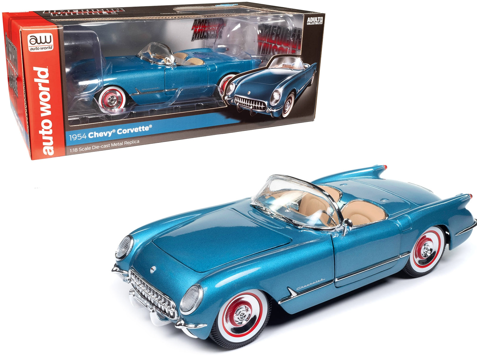 1954 Chevrolet Corvette Convertible Pennant Blue Metallic "American Muscle" Series 1/18 Diecast Model Car by Auto World - Premium Corvette Models from Autoworld - Just $120.89! Shop now at Rapidvehicles