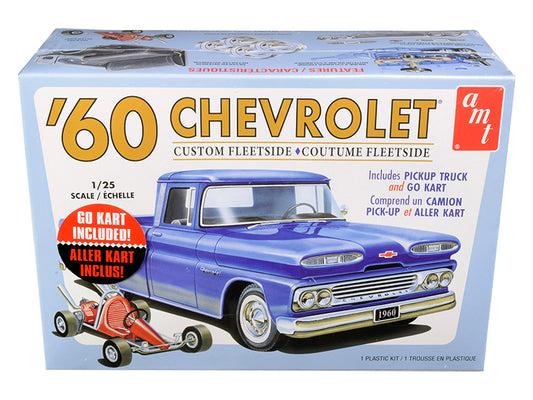 Skill 2 Model Kit 1960 Chevrolet Custom Fleetside Pickup Truck with Go Kart 1/25 Scale Model by AMT free shipping USA