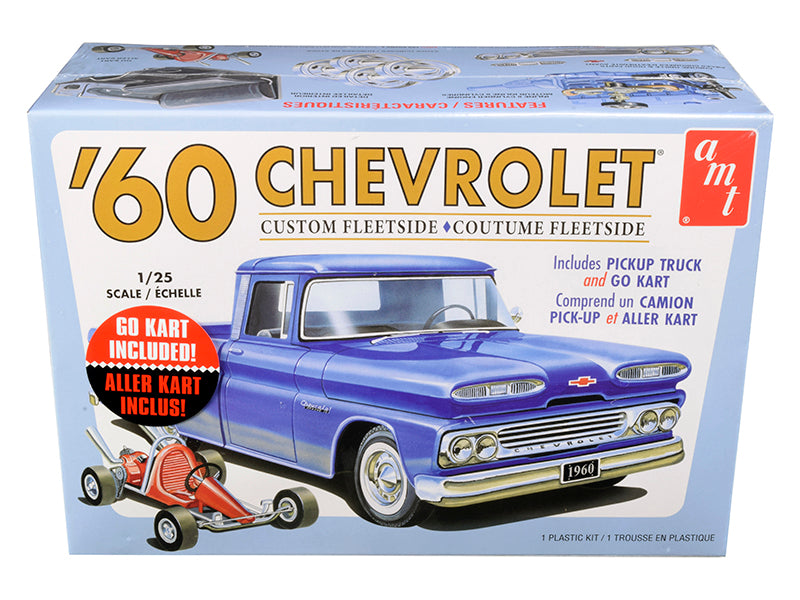 Skill 2 Model Kit 1960 Chevrolet Custom Fleetside Pickup Truck with Go Kart 1/25 Scale Model by AMT free shipping USA