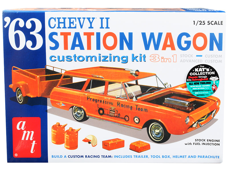 Skill 2 Model Kit 1963 Chevrolet II Station Wagon with Trailer 3-in-1 Kit 1/25 Scale Model by AMT free shipping USA