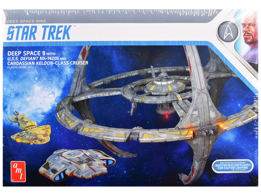 Skill 2 Model Kit Deep Space 9 Space Station with USS Defiant NX-74205 Space Ship and Cadassian Keldon-Class Cruiser "Star Trek: Deep Space Nine" (1993-1999) TV Series 1/3300 Scale Model by AMT