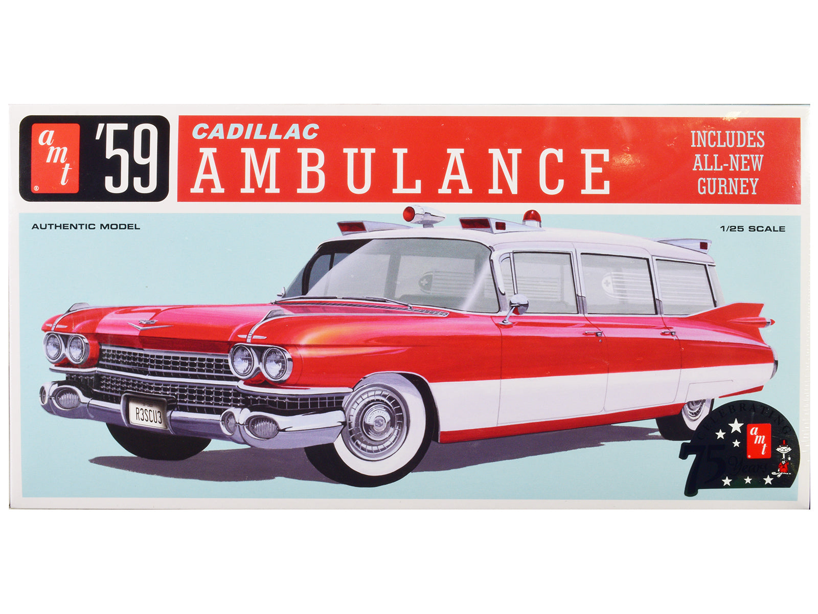 Skill 2 Model Kit 1959 Cadillac Ambulance with Gurney Accessory 1/25 Scale Model by AMT free shipping USA