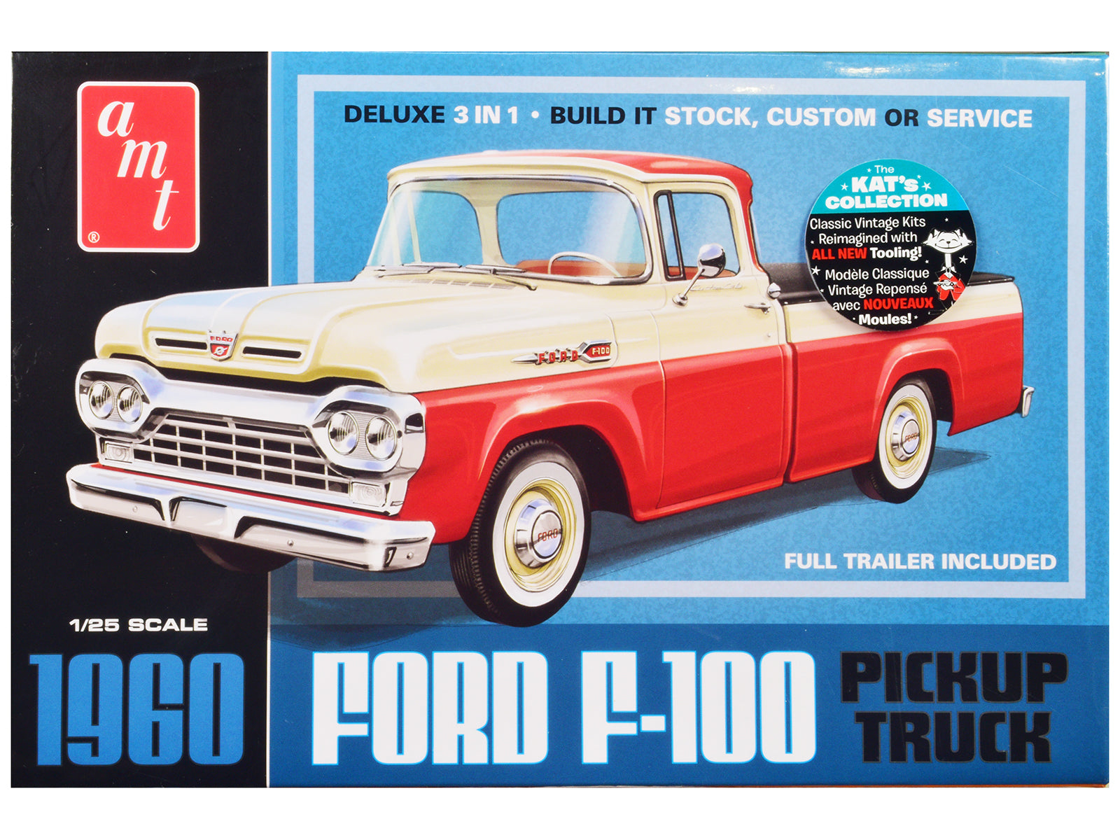Skill 2 Model Kit 1960 Ford F-100 Pickup Truck with Trailer 3-in-1 Kit 1/25 Scale Model by AMT free shipping USA