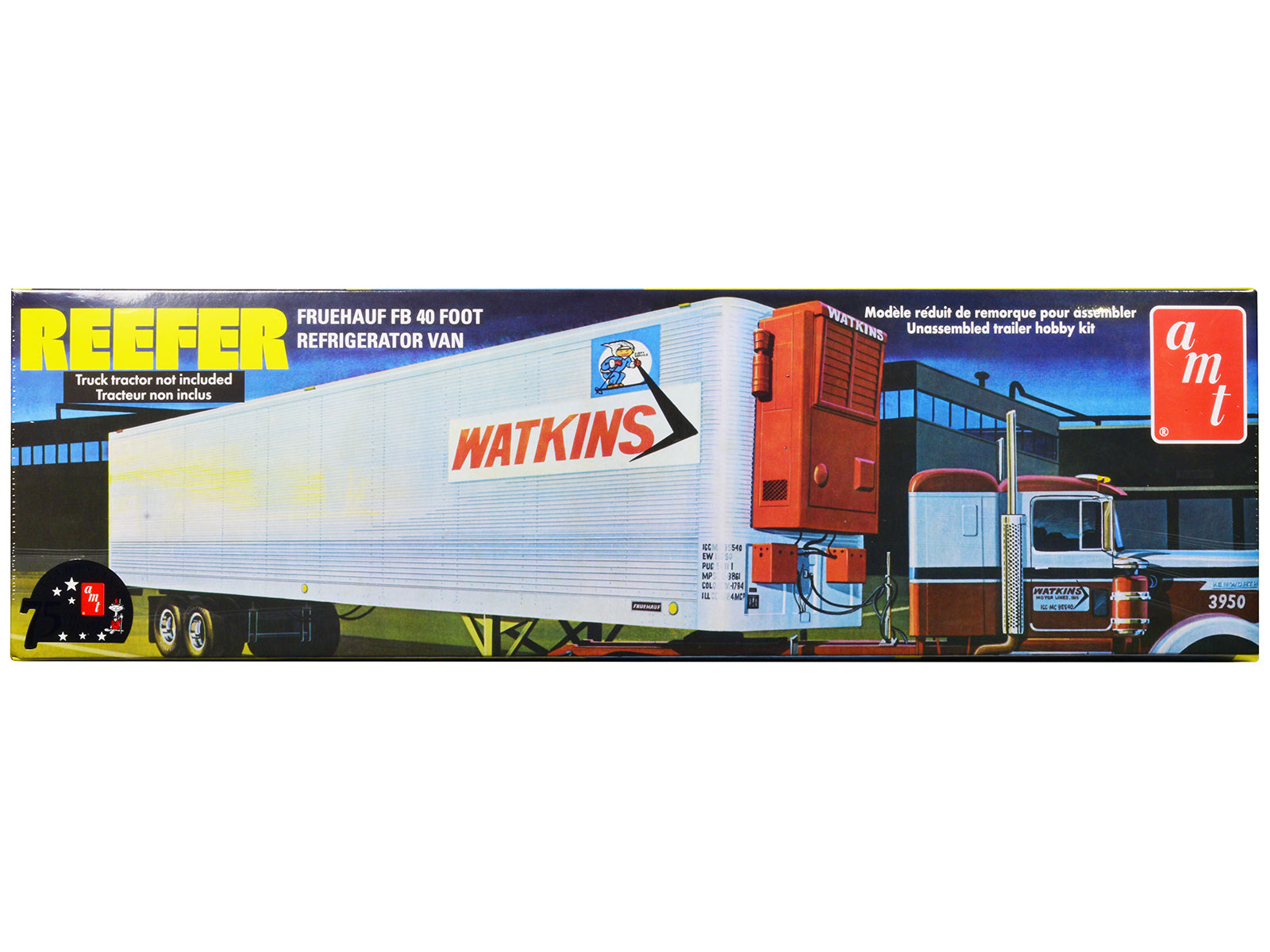 Skill 3 Model Kit Fruehauf FB 40' Refrigerated Trailer "Watkins Motor Lines" 1/25 Scale Model by AMT free shipping USA