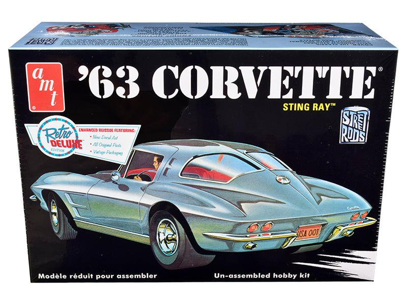 Skill 2 Model Kit 1963 Chevrolet Corvette Stingray 1/25 Scale Model by AMT free shipping USA