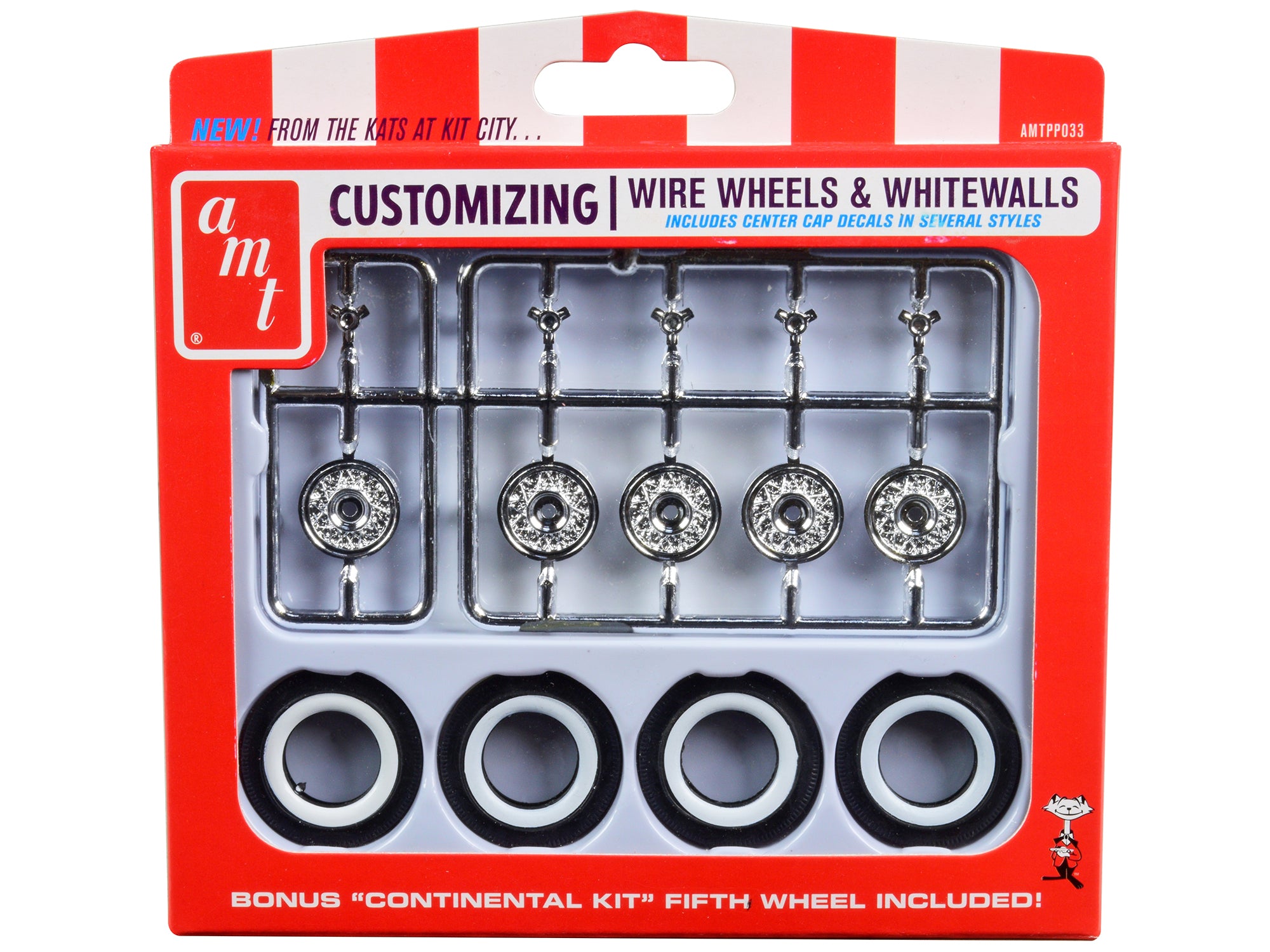 Skill 2 Model Kit Wire Wheels and Whitewall Tires Set of 5 Pieces for 1/25 Scale Models by AMT free shipping USA