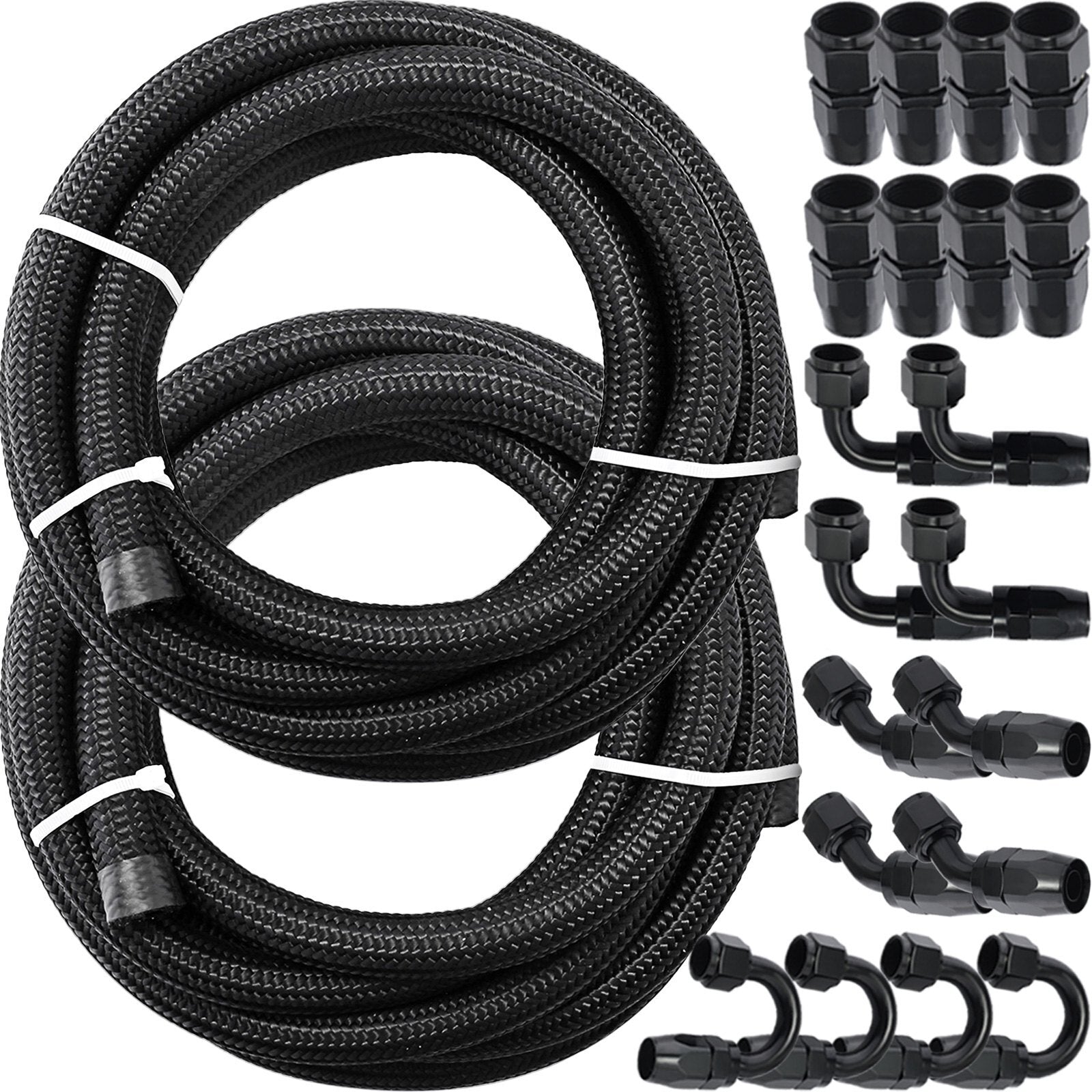 VEVOR 8AN Fuel Line, 20 Pcs 8AN Fuel Hose Kit, 32.8Ft BK Nylon Stainless Steel Braided Oil Line Hose, NBR CPE Synthetic Rubber AN8 Gas Line, 8AN Universal Fitting Adapter Set with Aluminum Hose End - Premium Fuel Line Kit from VEVOR - Just $122.19! Shop now at Rapidvehicles