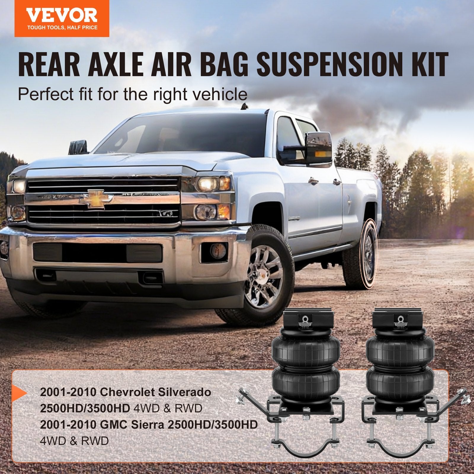 VEVOR Air Bag Suspension Kit, Air Springs Suspension Bag Kit Compatible with 2001-2010 Chevrolet Silverado 2500/3500HD and GMC Sierra 2500/3500HD 4WD RWD, 5000 lbs Loading, 5 to 100 PSI - Premium Shock Absorber from VEVOR - Just $246.99! Shop now at Rapidvehicles