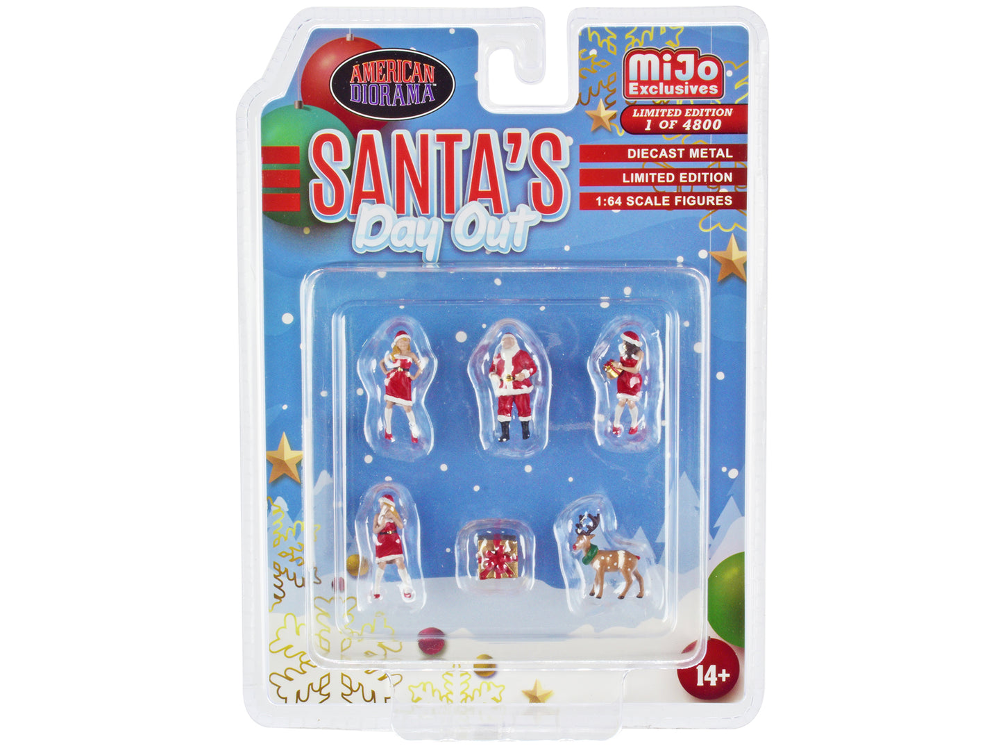 "Santa's Day Out" 6 piece Diecast Set (1 Male 2 Female 1 Reindeer 1 Present Figures and Accessories) Limited Edition to 4800 pieces Worldwide 1/64 Scale Models by American Diorama
