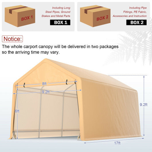 9 x 17 Feet Heavy Duty Carport Canopy-Yellow - Color: Yellow - Premium Outdoor > Outdoor Storage & Garages > Carports from Rapidvehicles - Just $394.88! Shop now at Rapidvehicles