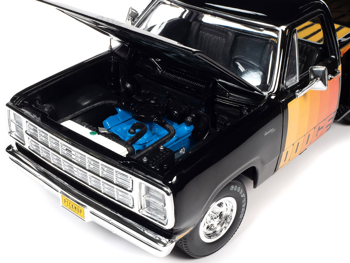 1980 Dodge D150 Pick-M-Up Utiline Pickup Truck Black with Stripes 1/18 Diecast Model Car by Auto World - Premium Pickup Trucks Models from Autoworld - Just $117.99! Shop now at Rapidvehicles