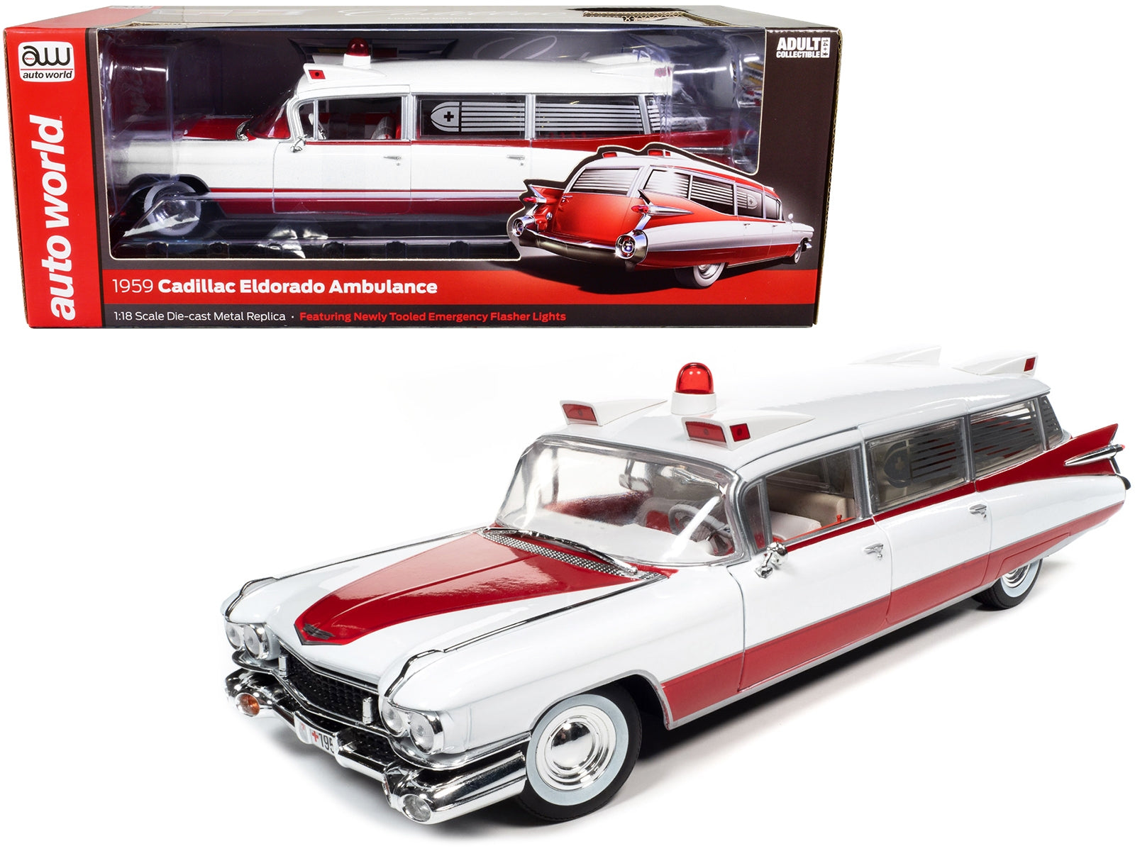 1959 Cadillac Eldorado Ambulance Red and White 1/18 Diecast Model - Premium Cadillac Models from Autoworld - Just $120.89! Shop now at Rapidvehicles