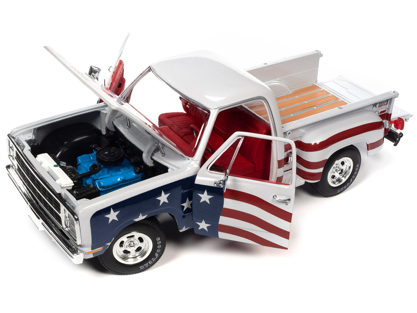 1980 Dodge D150 Adventurer Pickup Truck White with American Flag