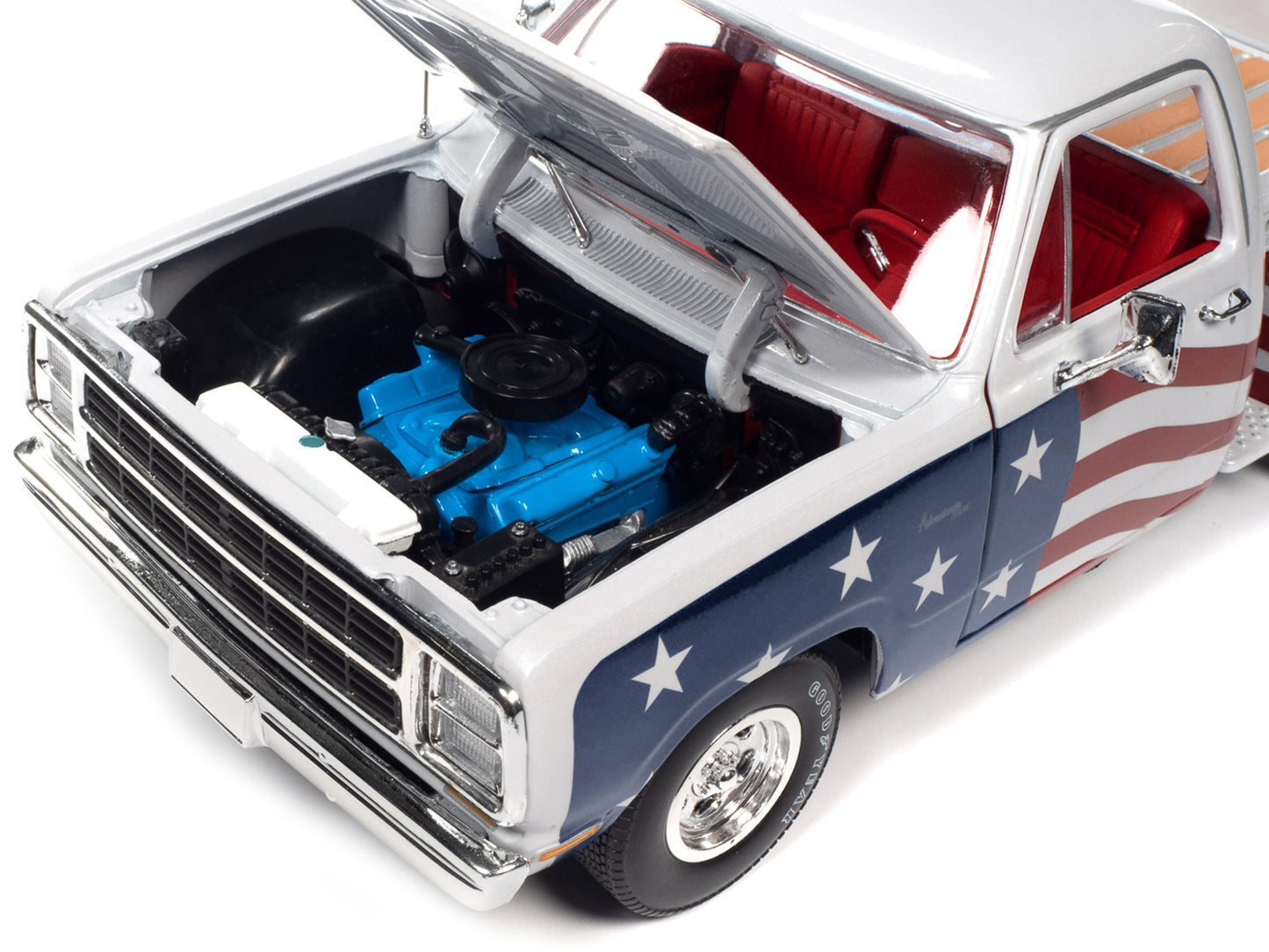 1980 Dodge D150 Adventurer Pickup Truck White with American Flag