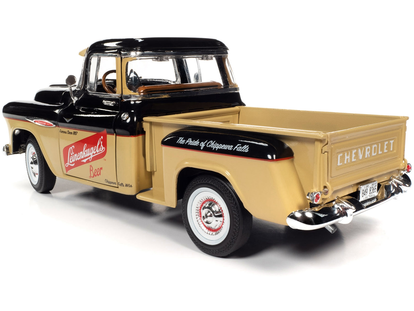 1957 Chevrolet 3100 Stepside Pickup Truck Black and Tan with Graphics "Leinenkugle's Beer The Pride of Chippewa Falls" 1/18 Diecast Model by Auto World - Premium Pickup Trucks Models from Autoworld - Just $120.89! Shop now at Rapidvehicles