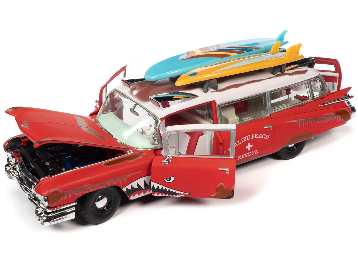 1959 Cadillac Eldorado Ambulance Red with White Top "Malibu Beach - Premium Cadillac Models from Autoworld - Just $120.99! Shop now at Rapidvehicles