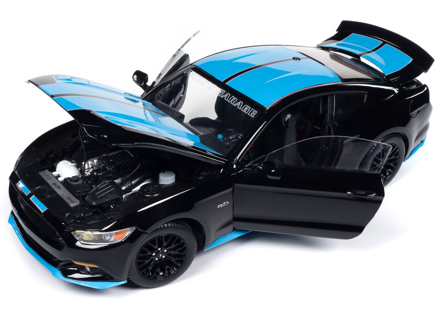 2015 Ford Mustang GT 5.0 Black with Petty Blue Stripes "Petty's