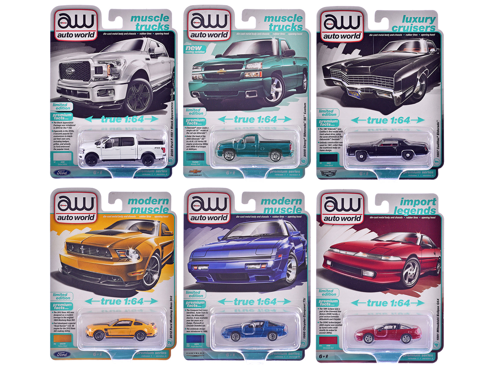 Auto World Premium 2025 Release 1 Set A of 6 pieces 1/64 Diecast Model Cars by Auto World free shipping USA