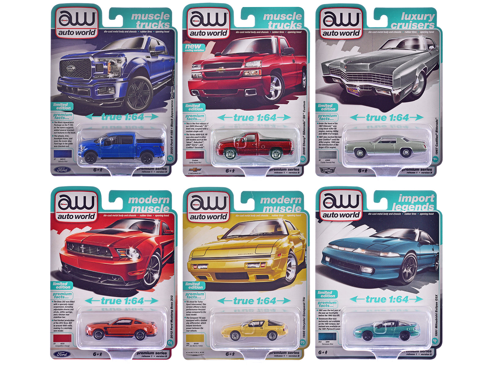 Auto World Premium 2025 Release 1 Set B of 6 pieces 1/64 Diecast Model Cars by Auto World free shipping USA