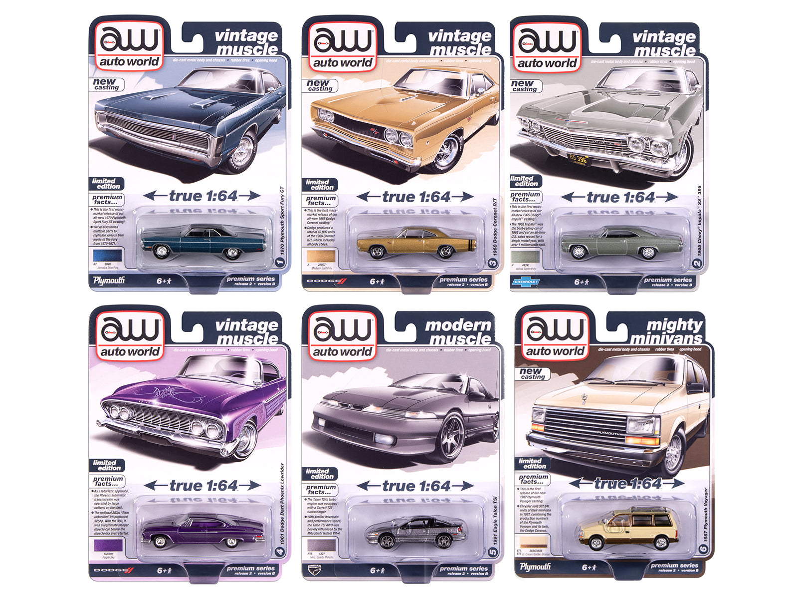 Auto World Premium 2025 Release 2 Set B of 6 pieces 1/64 Diecast Model Cars by Auto World free shipping USA