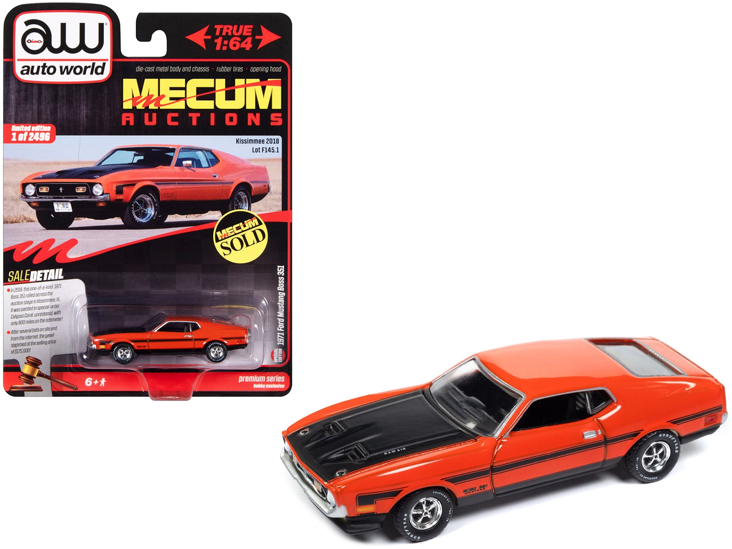 1971 Ford Mustang Boss 351 Calypso Coral Orange with Black Hood - Premium Mustang Models from Autoworld - Just $25.07! Shop now at Rapidvehicles