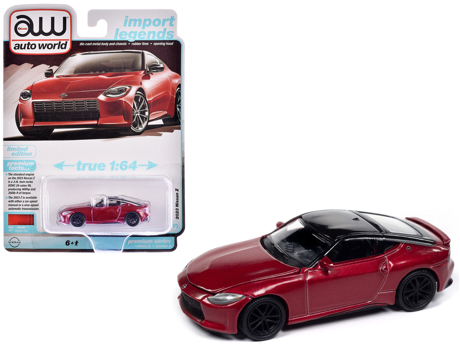 2023 Nissan Z Passion Red Metallic with Black Top "Import Legends" Series 1/64 Diecast Model Car by Auto World free shipping USA