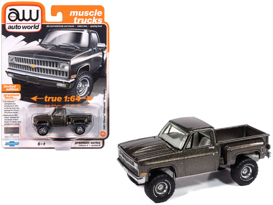 1981 Chevrolet Silverado Stepside Pickup Truck Graystone Metallic "Muscle Trucks" Series 1/64 Diecast Model Car by Auto World free shipping USA