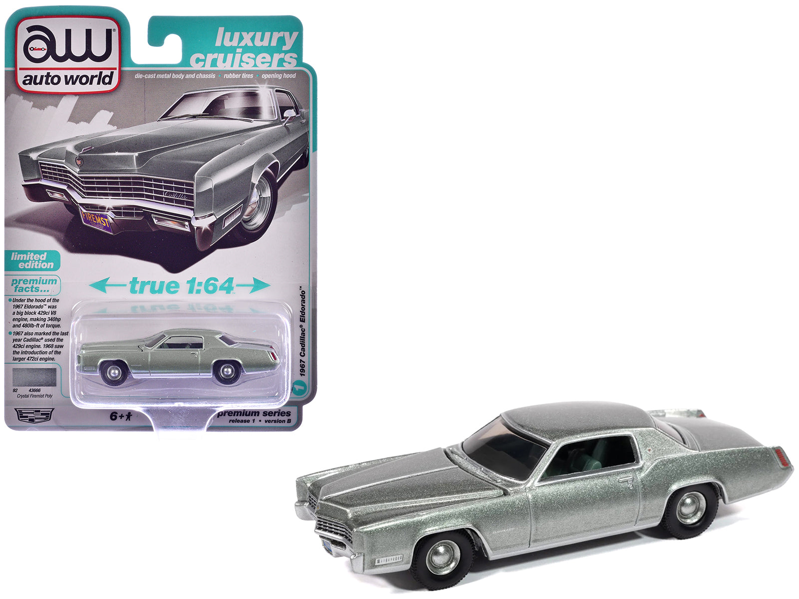 1967 Cadillac Eldorado Crystal Firemist Metallic with Green Interior "Luxury Cruisers" Series 1/64 Diecast Model Car by Auto World free shipping USA