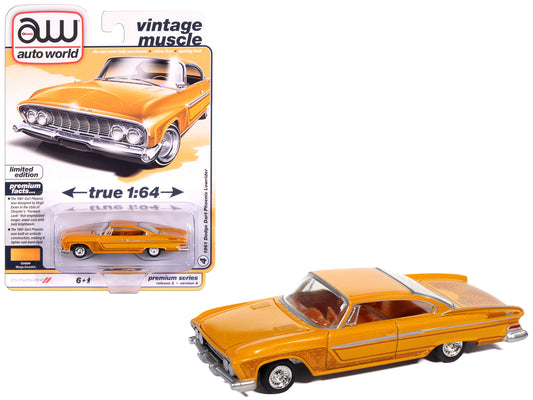 1961 Dodge Dart Phoenix Lowrider Mango Smoothie Metallic with Graphics and Orange Interior "Vintage Muscle" Series 1/64 Diecast Model Car by Auto World - Use code SHOPAPP15 to get 15 percent off