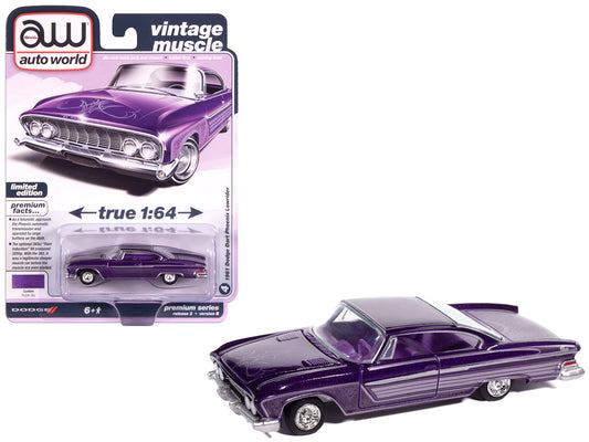1961 Dodge Dart Phoenix Lowrider Purple Sky Metallic with Graphics and Purple Interior "Vintage Muscle" Series 1/64 Diecast Model Car by Auto World - Use code SHOPAPP15 to get 15 percent off