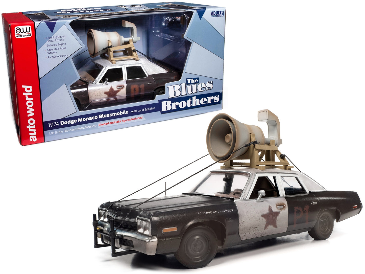 1974 Dodge Monaco "Bluesmobile" with Loud Speaker Black and White